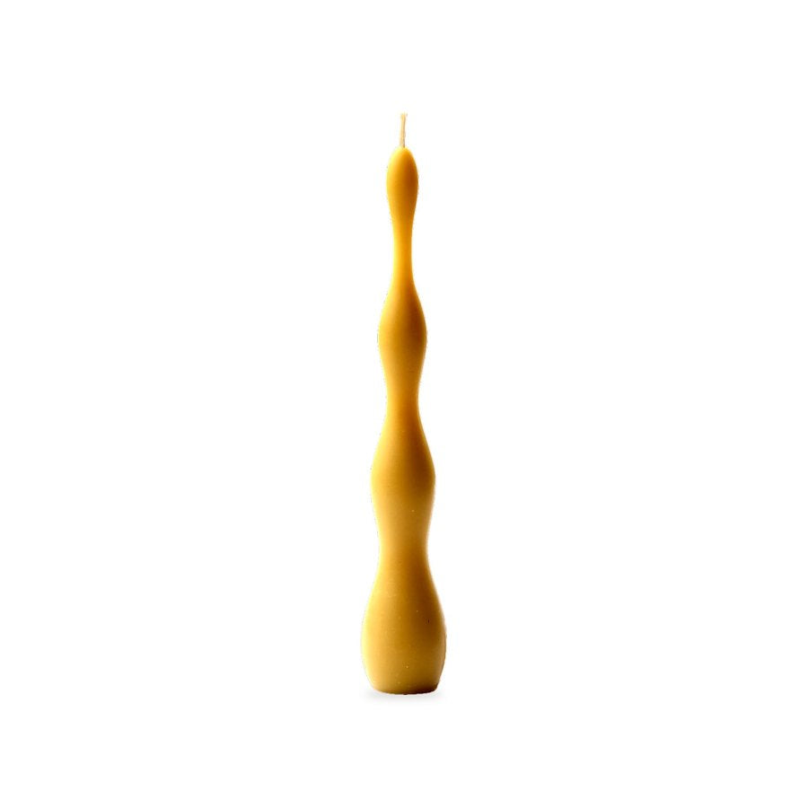 Light Waves beeswax candle, white background studio photo