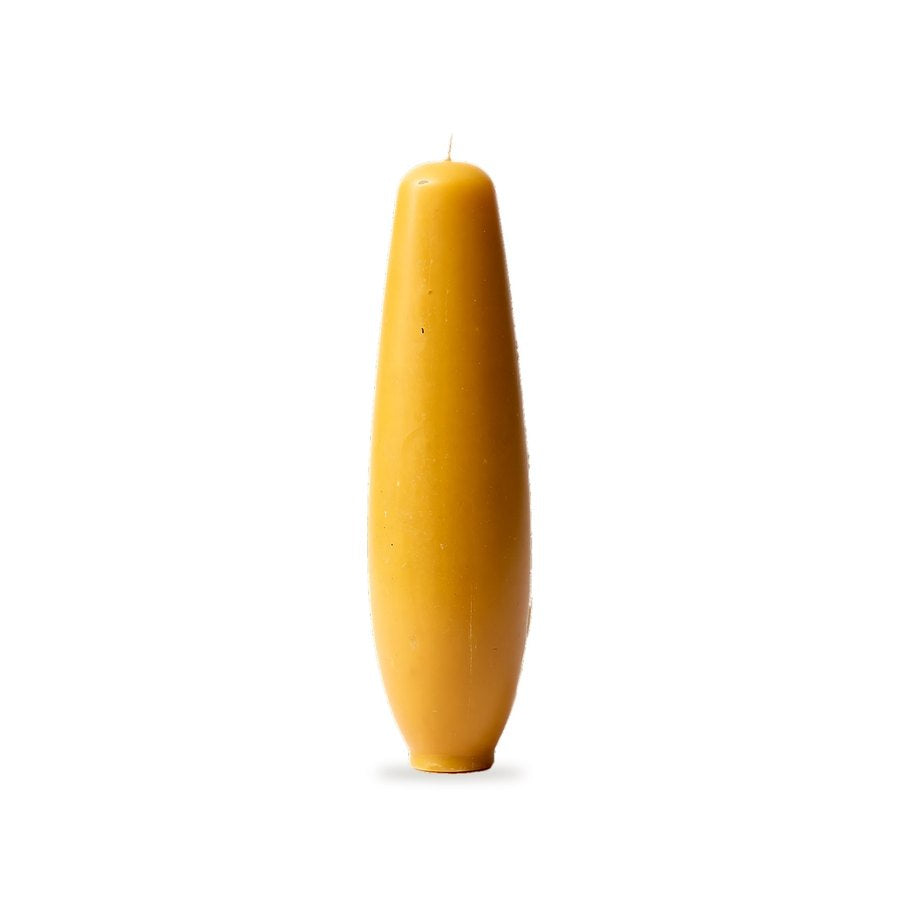 Spindle Taper beeswax candle, white background studio photo