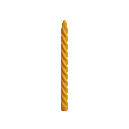 Spiral Taper 23 cm beeswax candle, white background studio photo
