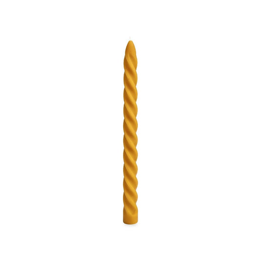 Spiral Taper 23 cm beeswax candle, white background studio photo