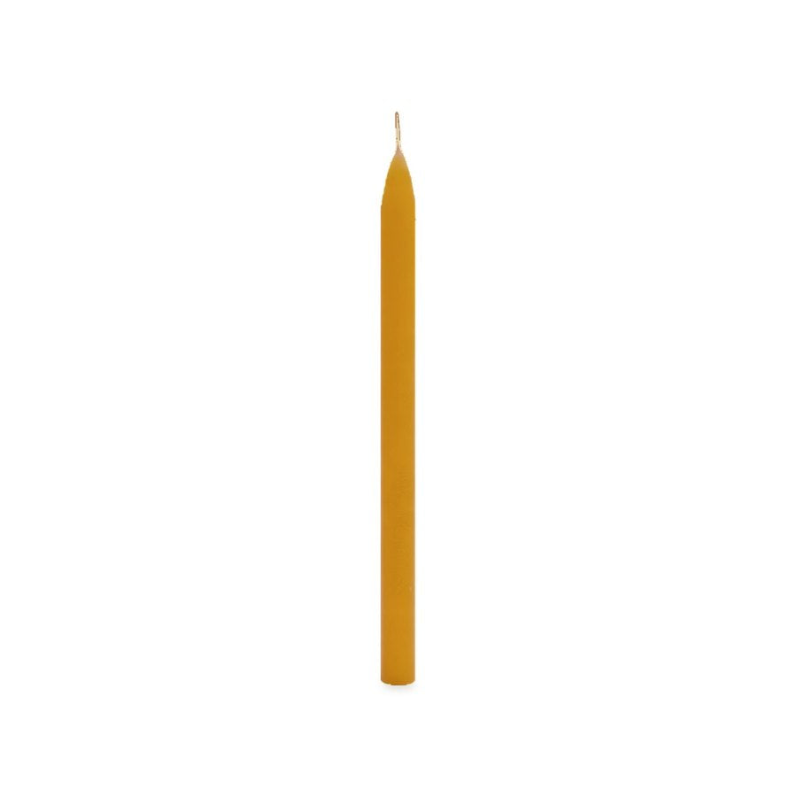 Tiny Tapers beeswax candle, white background studio photo