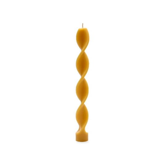 Twisted Plane beeswax candle, white background studio photo