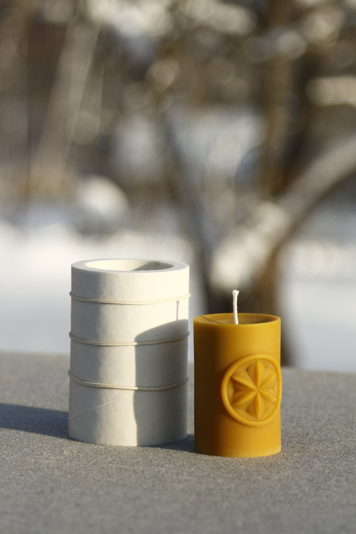 Sun Shield beeswax candle and silicone mould