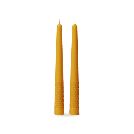 Two Taper Candles 18 and 20 cm beeswax tapers on a white background