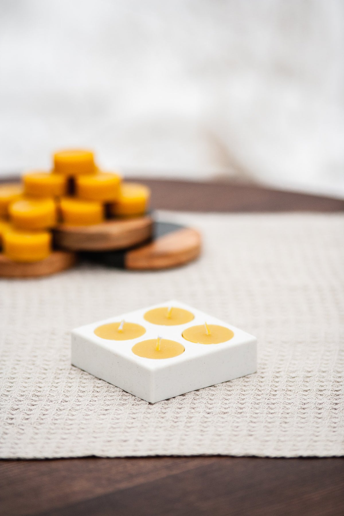 Tea light beeswax candle and silicone mould