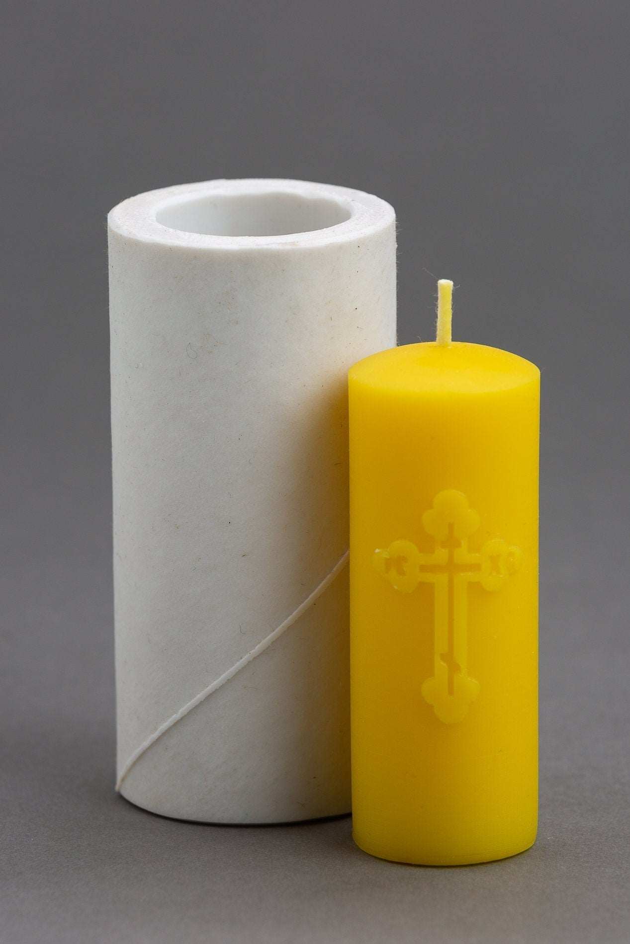 Silicone mold for beeswax candles with orthodox cross shape