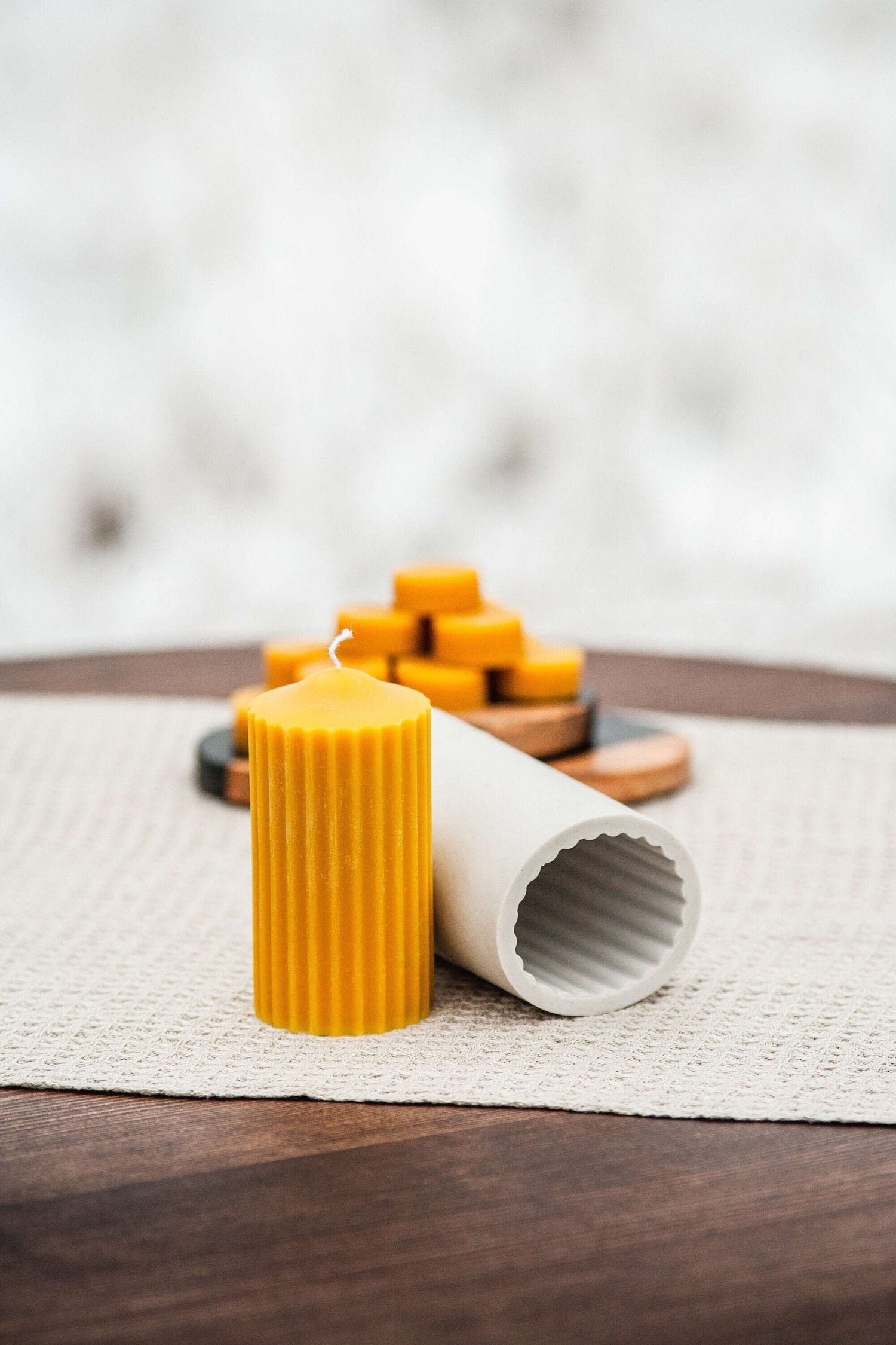 Silicone mold for beeswax candles with fluted pillar shape